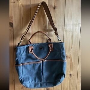 Levenger Bloomsburg Book Bag Denim Tote Notebook Canvas Lather Trim